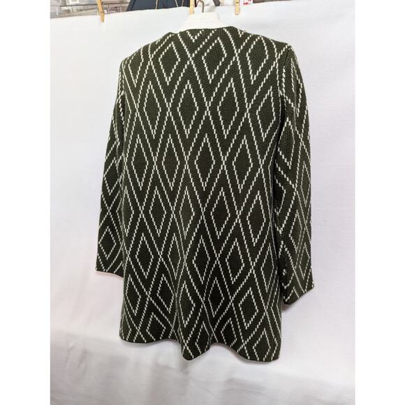 Escio long cardigan Sz LGreen /white New Bust 40" Length 30" Diamond knit - Picture 10 of 12
